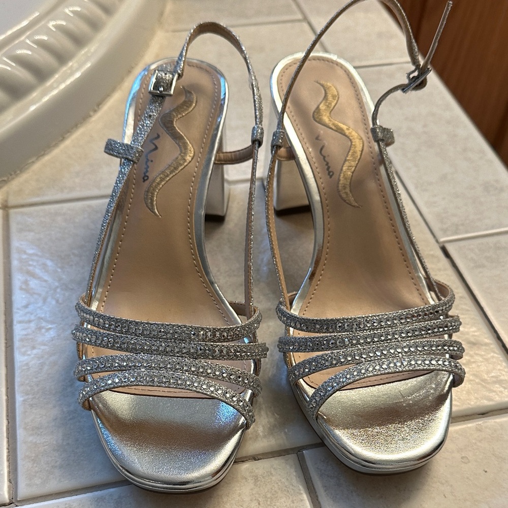 Nina Silver Glitter Strappy Heels